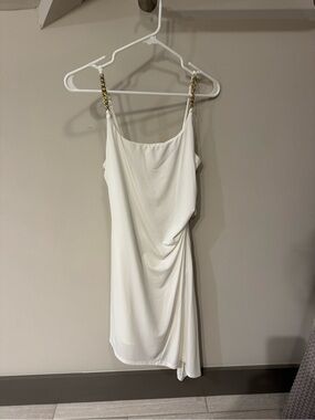 Aqua White Mini Slip Dress with Gold Chain Straps
